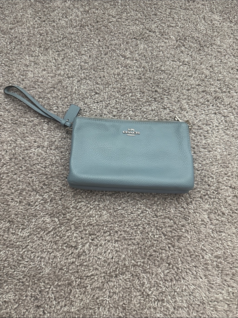 Coach Dusty Blue Pebbled Leather Wristlet